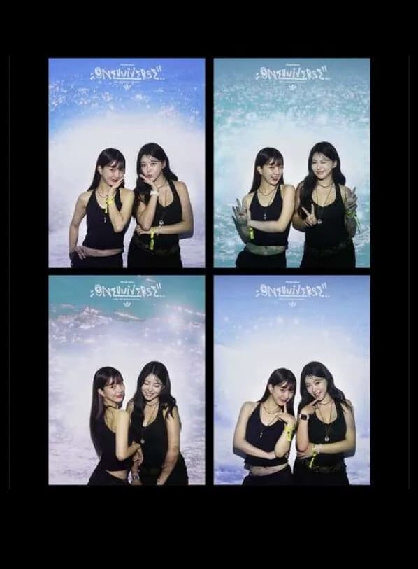 Photo strip shot against a projected backdrop