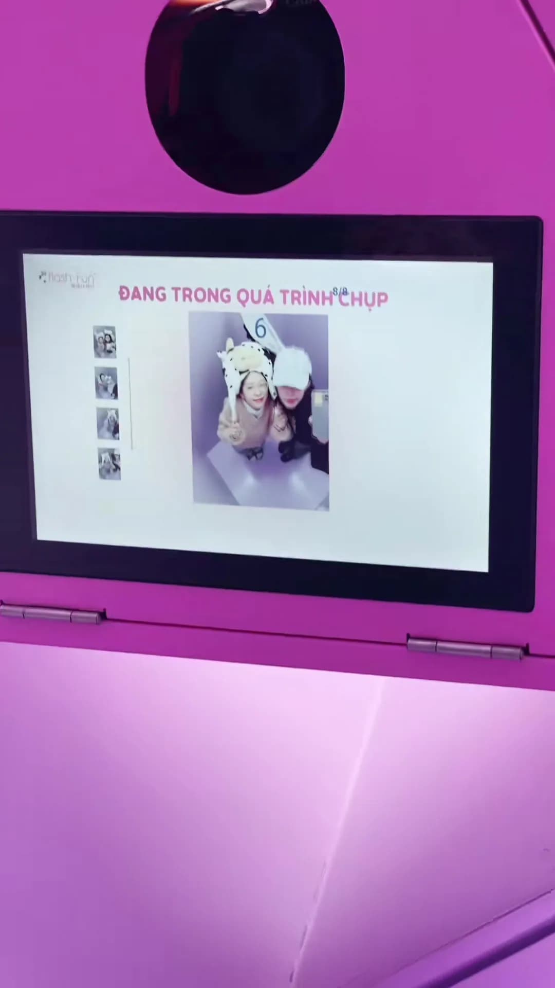 High Angle photo booth control panel screen during a photo session