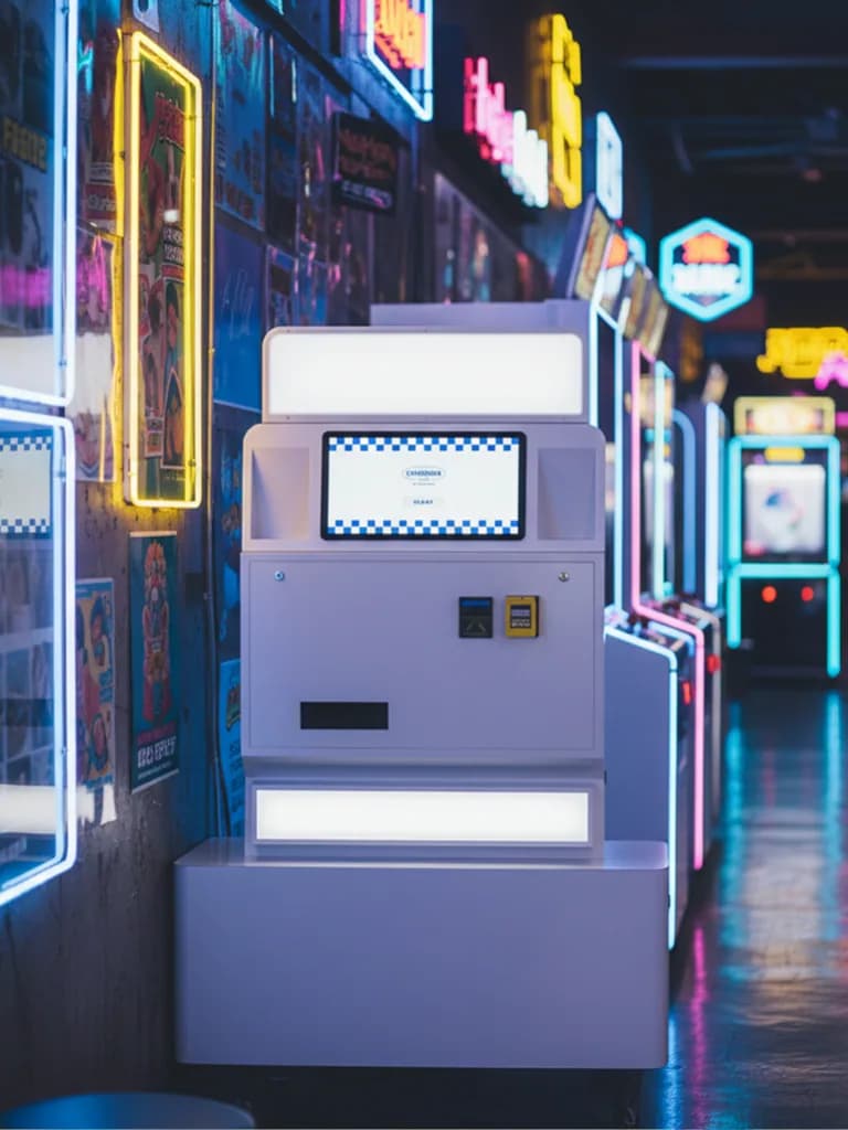 Low Angle photo booth inside an arcade