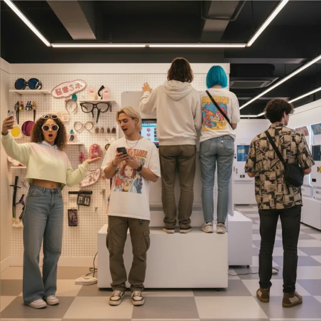 People taking photos on the Low Angle photo booth