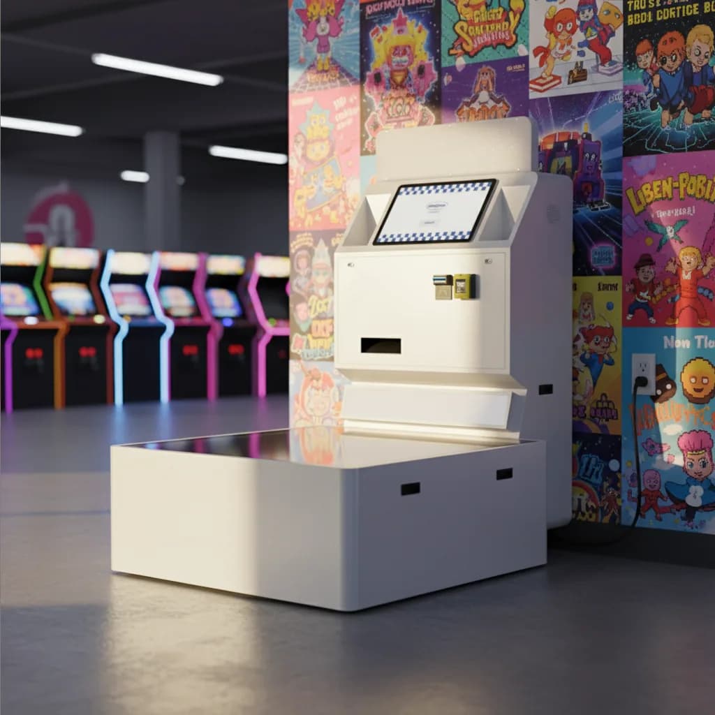 White Low Angle photo booth inside an arcade