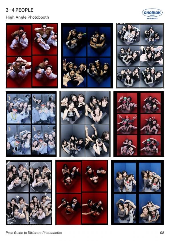 Photobooth pose guide page: 4 people, High Angle Photobooth