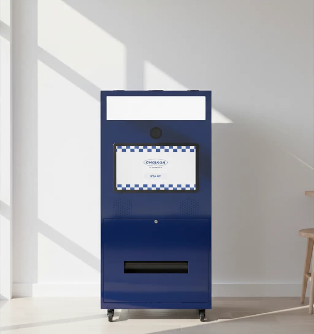 Blue Portable photo booth inside a wedding venue