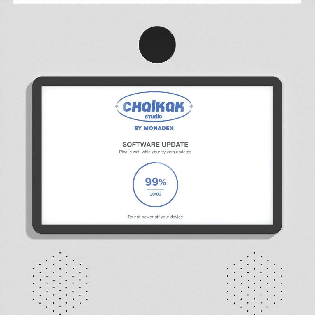 Portable photo booth software update screen