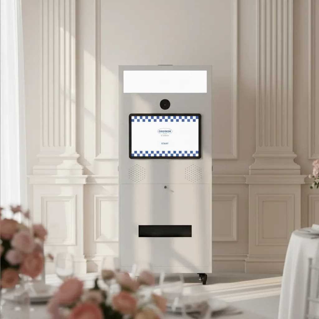 White Portable photo booth in a wedding venue