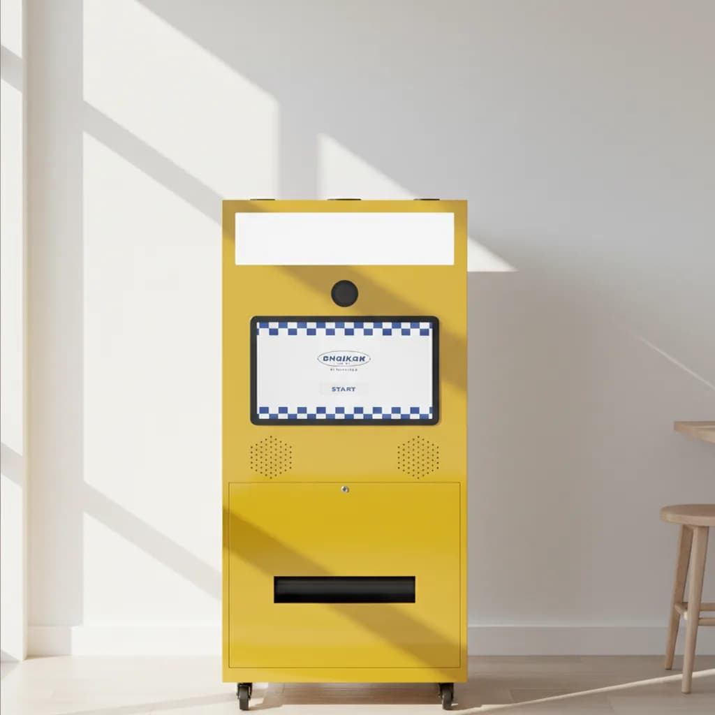 Yellow Portable photo booth inside a wedding venue