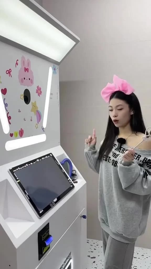 Customer posing in the Standard Angle photo booth