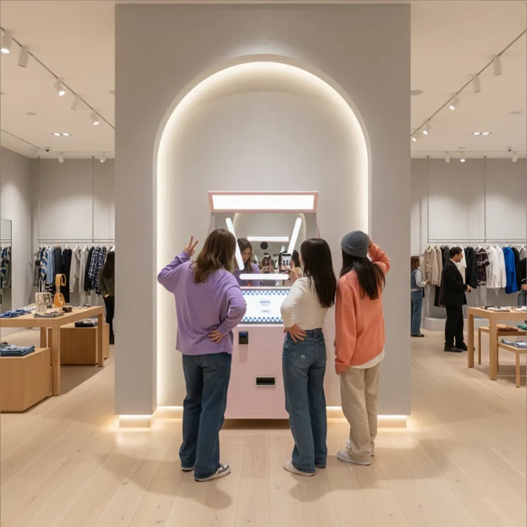 Standard Angle Photo booth inside a clothing retail store
