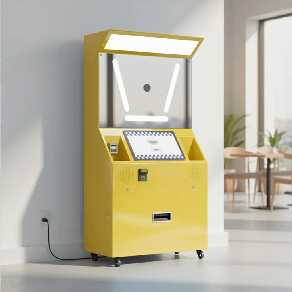Yellow Standard Angle photo booth inside a cafe