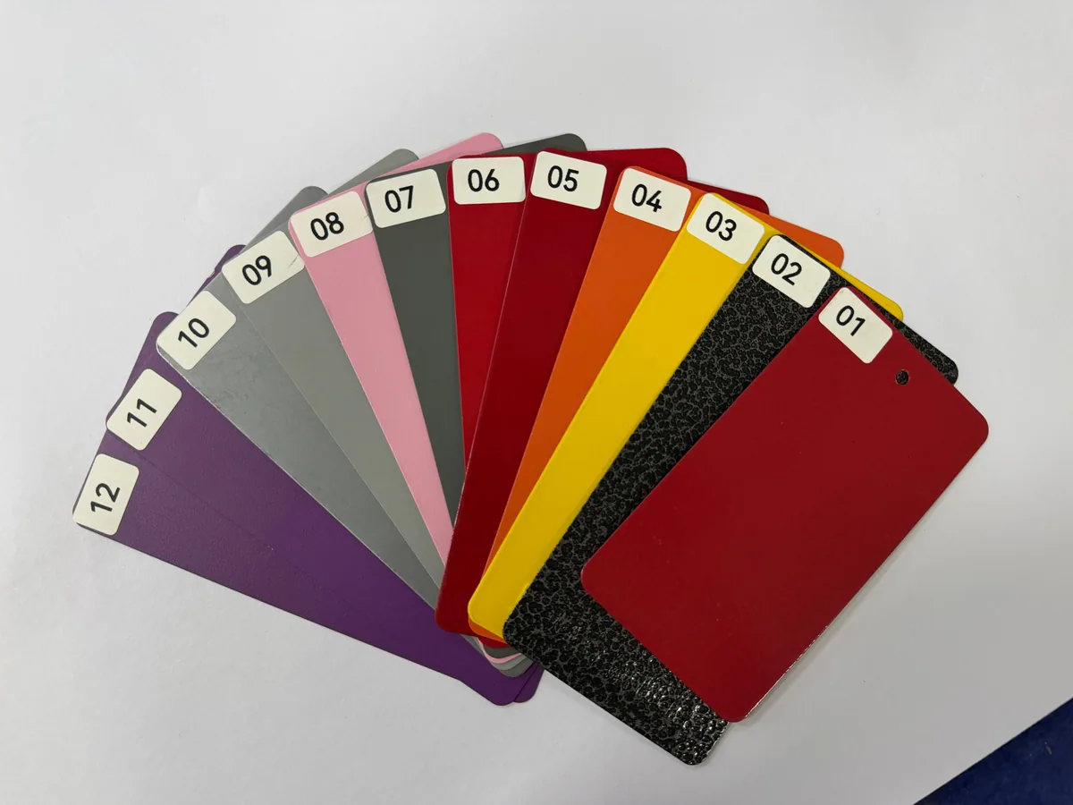 Spray paint colour options for a photo booth exterior